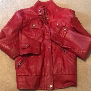 Red bomber leather jacket